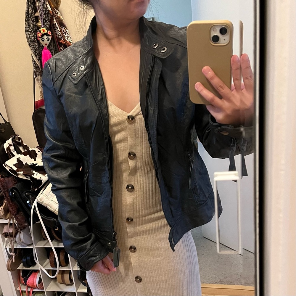 Leather Charcoal Gray Jacket Womens - Picture 12 of 13